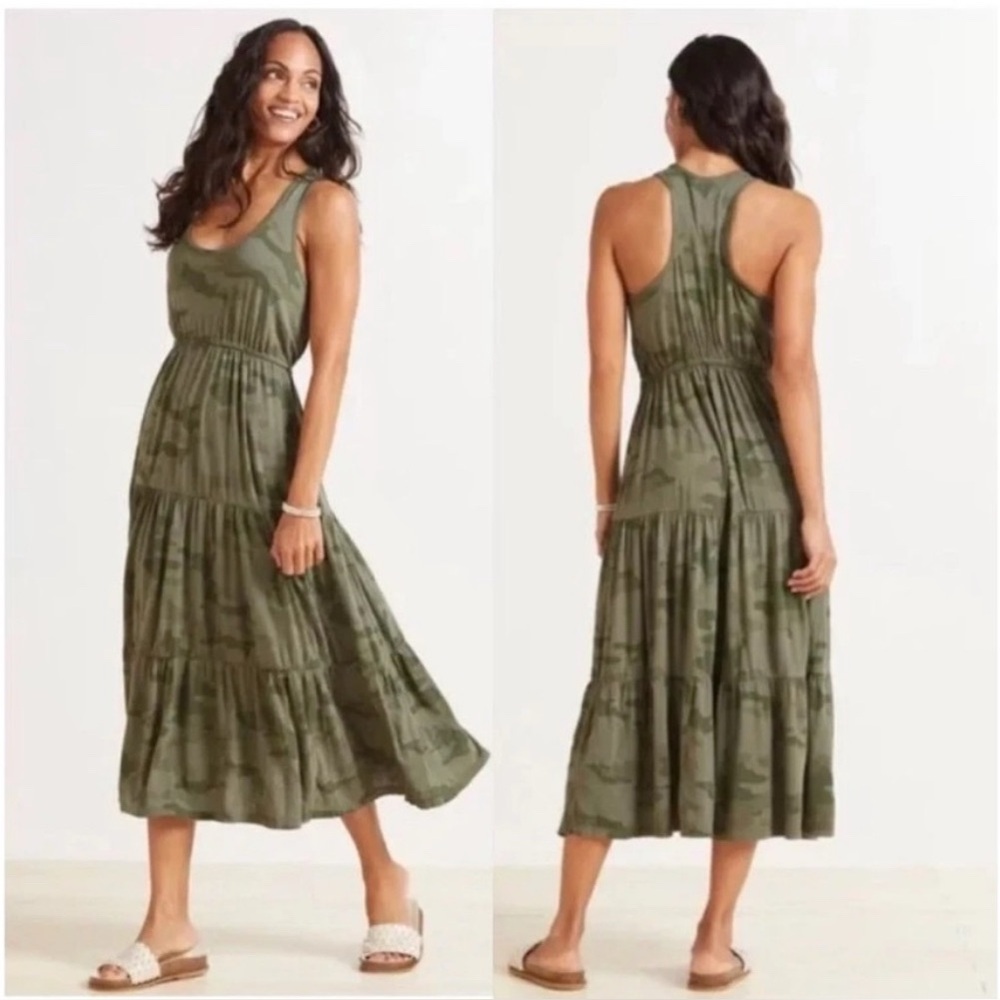 Sundry x Evereve Camo Tiered Maxi Dress Size XS 0 2 Racerback Green Sleeveless